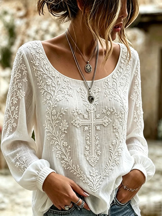 Women's Retro Print Long-Sleeved Top