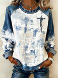 Women's Winter Western Cowboy Print Crew Neck Top