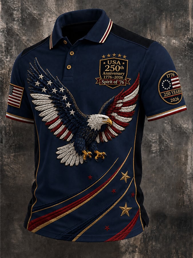 Men's Casual USA 250th Anniversary Print Polo Shirt