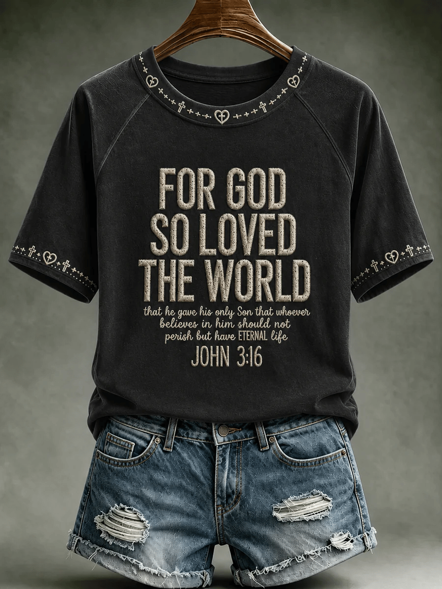 Women's Christian John 3:16 For God So Loved The World Cross Short Sleeve T-shirt
