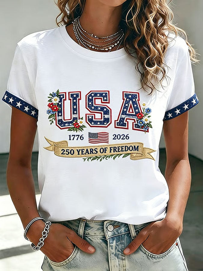 Women'S Flag Cross Printed Casual T-Shirt