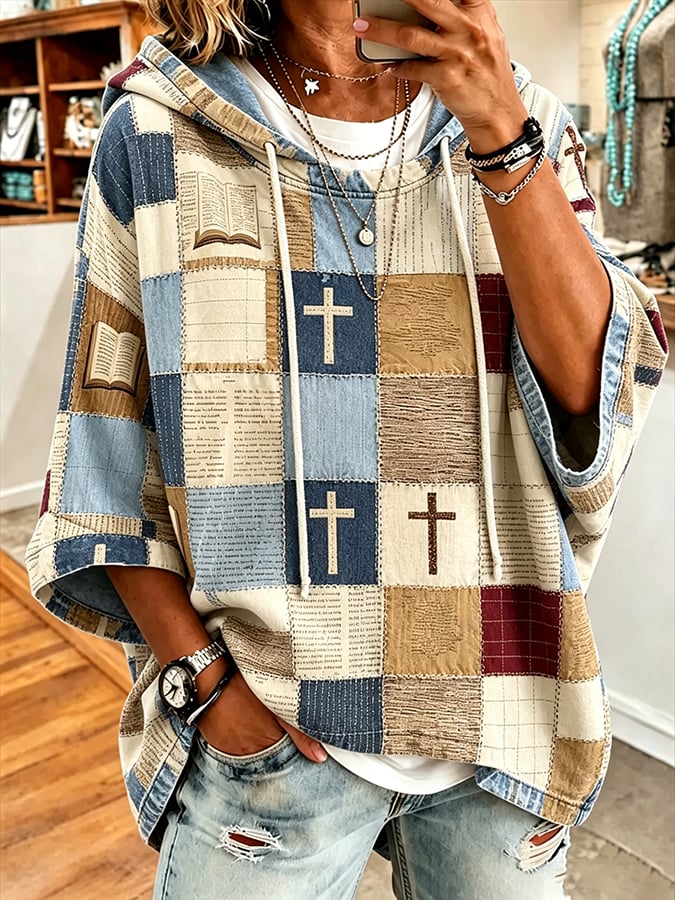 Women's Faith Cross Print Hooded Sweatshirt