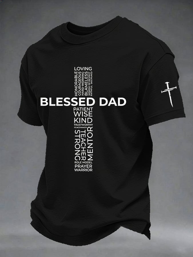 Men's Casual  Christian Blessed Dad Printed Short-Sleeve T-Shirt