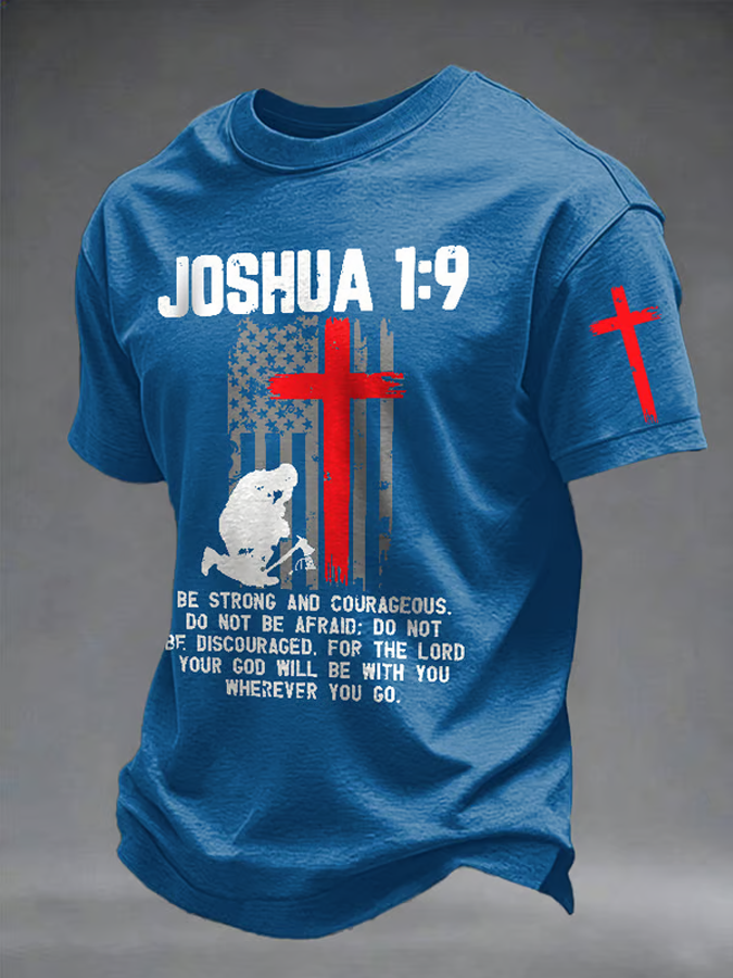 Mountain Cross In Memory Of The Fallen Short Sleeve Tee With Sleeve Cross Print