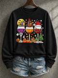 Women's Casual HalloThanksmas Printed Long-Sleeve Sweatshirt