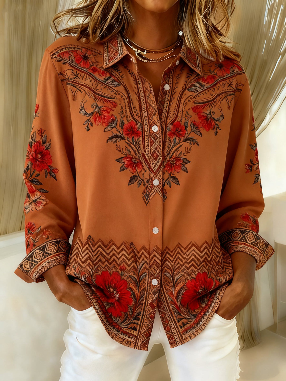 Women's Retro Western  Print Casual Shirt