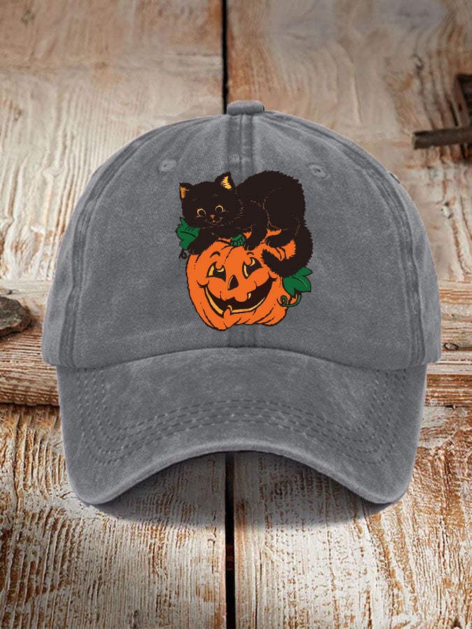 Halloween Black Cat Pumpkin Print Unisex Hat