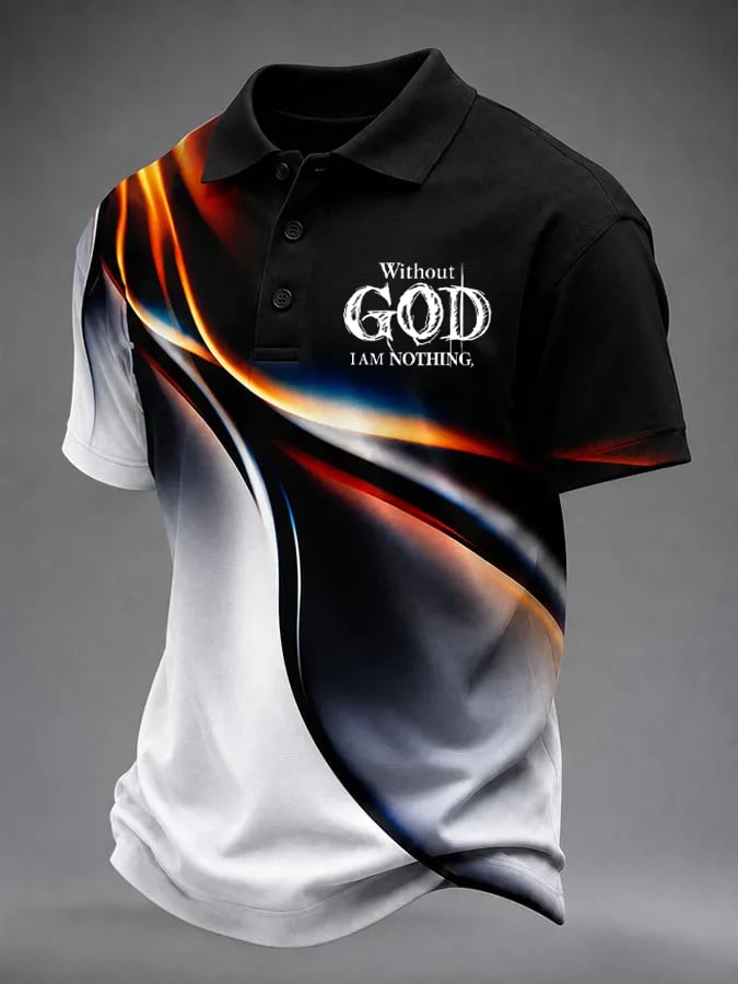 Men's Faith “Without God I Am Nothing,” Print Casual Polo Shirt