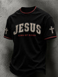 Men's Jesus King Of Kings Print Round Neck T-shirt