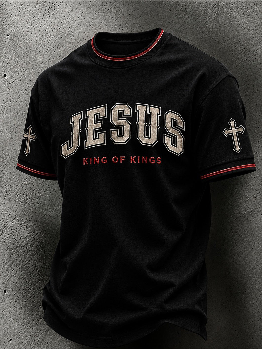 Men's Jesus King Of Kings Print Round Neck T-shirt