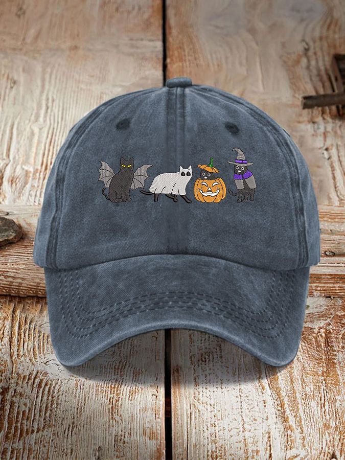 Unisex Halloween Black Cat Pumpkin  Print Hat