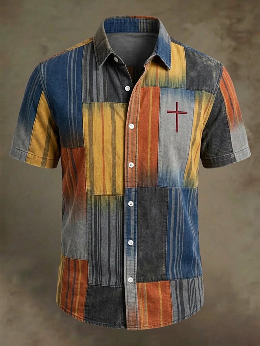 Men's Vintage Faith Faux-Linen Short-Sleeve Shirt