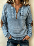 Women's Retro Faith Printed Long-Sleeve Knit Top