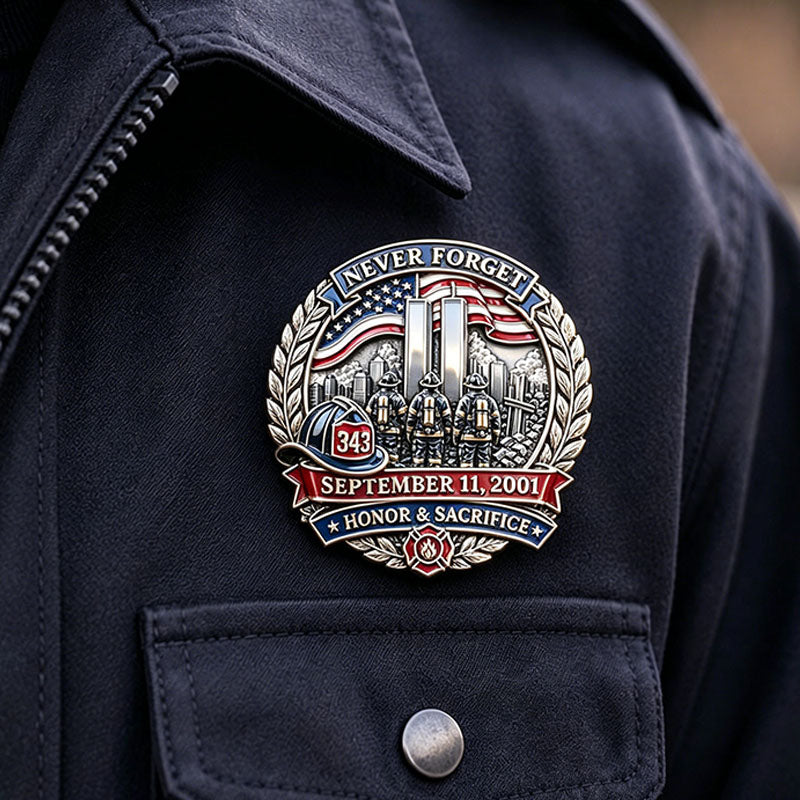 “Never Forget – FDNY 343 Memorial 9.11.2001 Brooch Pin” | Twin Towers Tribute Firefighter Honor Badge | United We Stand Collectible Medal