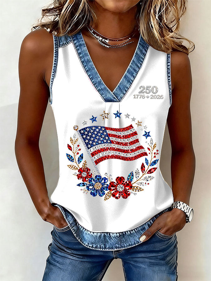 Women's America Flag  Print Sleeveless Top