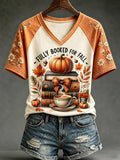 Women's Pumpkin Print Short-Sleeve T-Shirt for Autumn