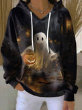 🔥HOT SALE🔥Women's  Vintage Halloween Ghost Print Casual Hoodie