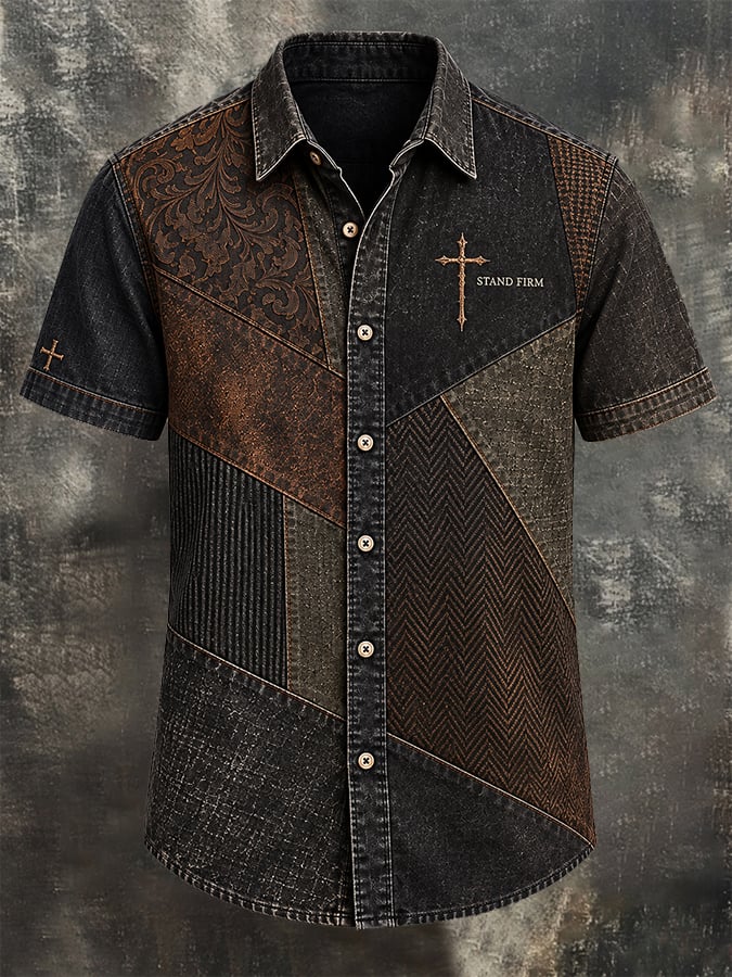 Men's Vintage Faith Faux-Linen Short-Sleeve Shirt