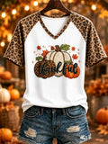 Women's “HAPPY Thanksgiving” Printed V-neck T-shirt