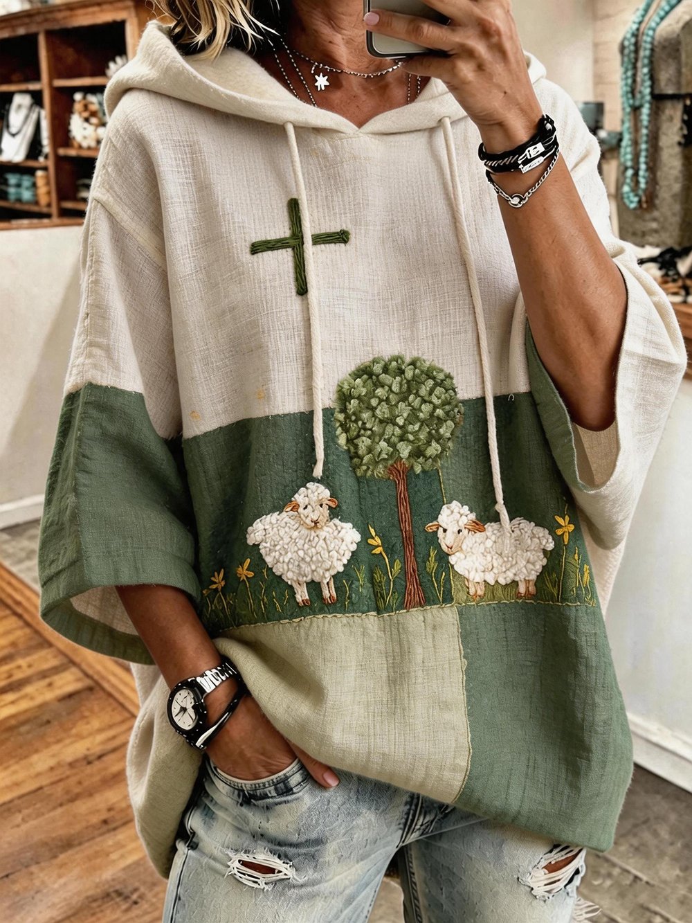Women's Faith Print Crew Neck Mid-Sleeve Sweatshirt