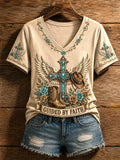 Women's Vintage Western Faith-Print Top
