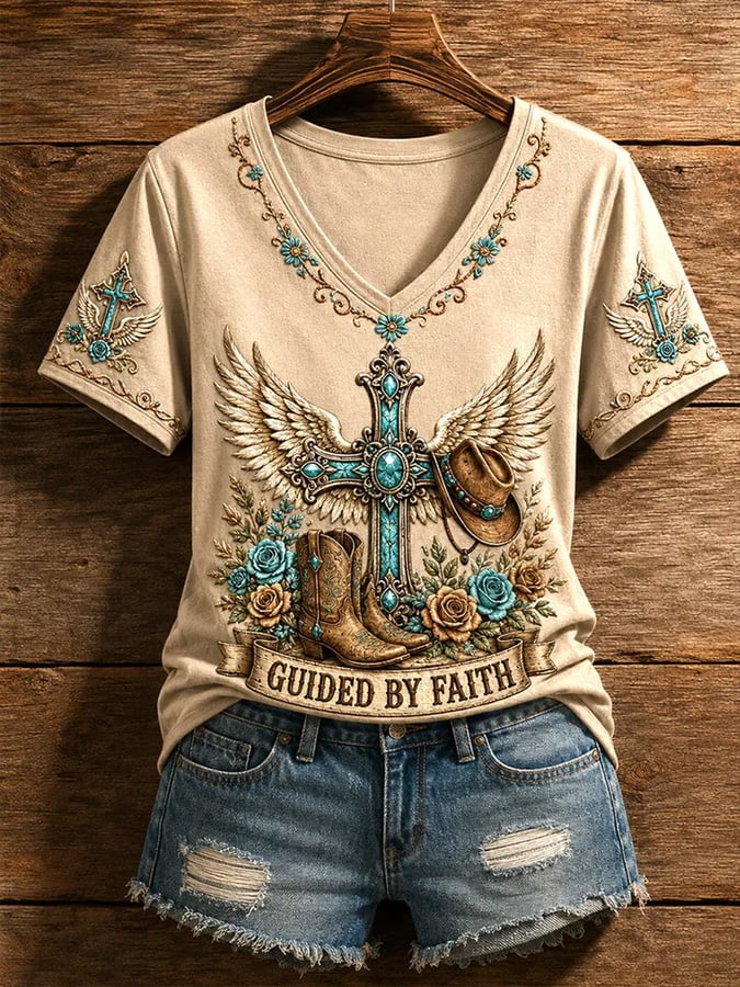 Women's Vintage Western Faith-Print Top
