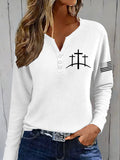 Women's Casual Faith Waffle Knit Button-Up Long-Sleeve T-Shirt