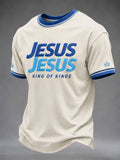 Men's Jesus Print Round Neck T-shirt