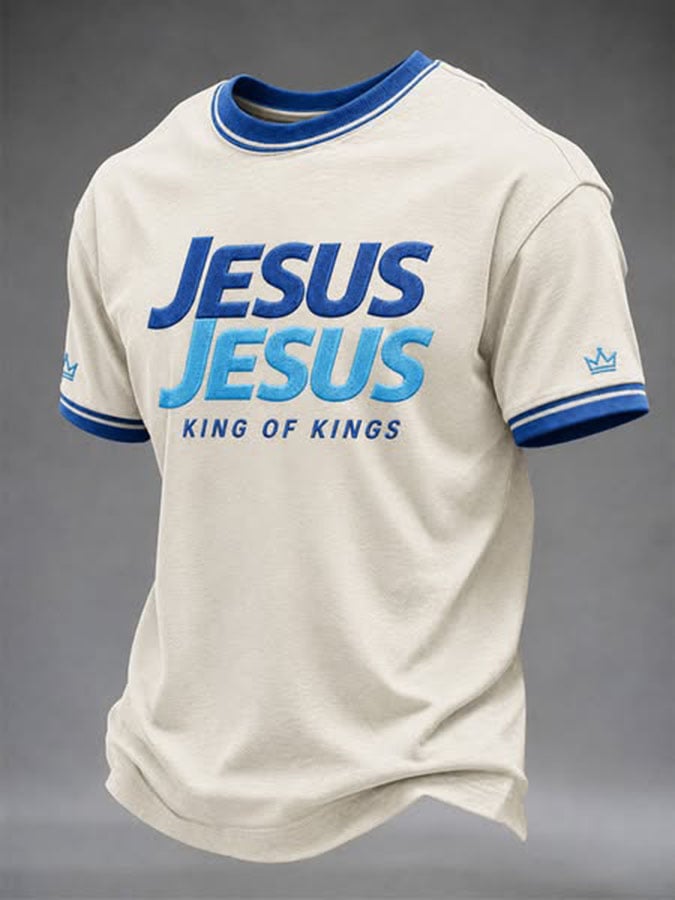 Men's Jesus Print Round Neck T-shirt