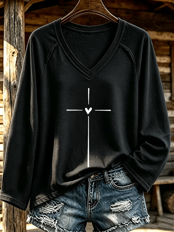 Women's Faith Cross Printing  T-shirt