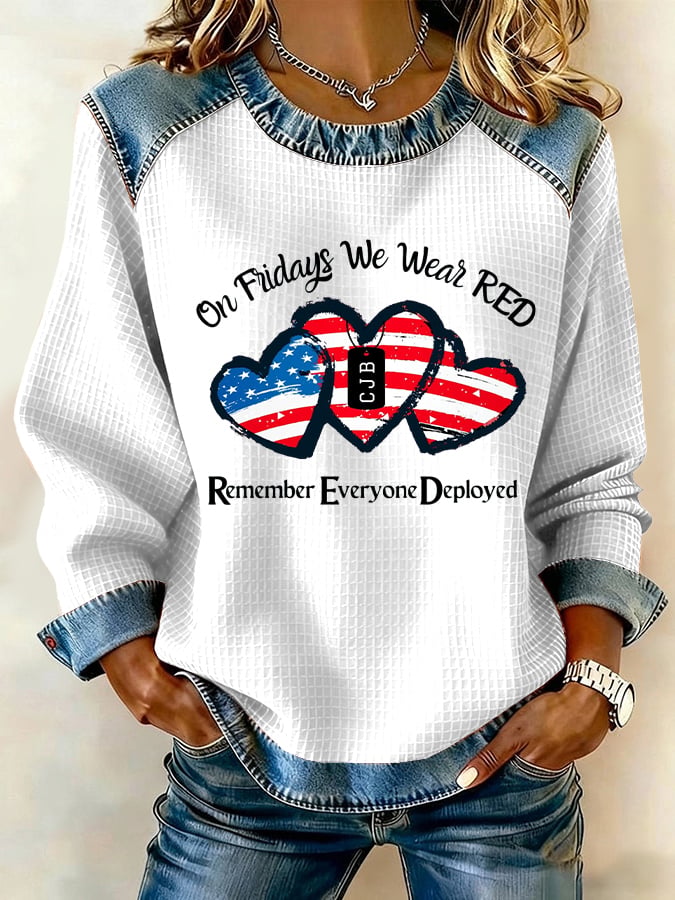Women's Veterans Red Friday Print Casual Top