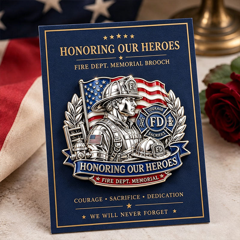 “Honoring Our Heroes – Fire Dept Memorial Brooch Pin” | FDNY Courage & Sacrifice Tribute Badge | American Flag Firefighter Collectible
