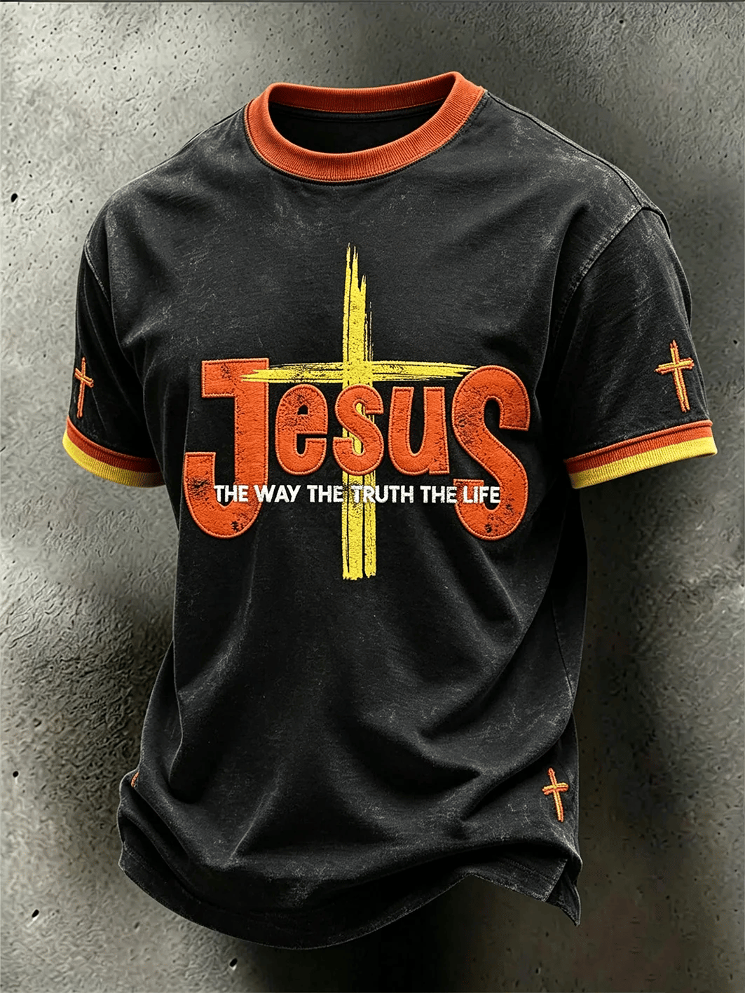 Men's faith theme slogan printed casual short-sleeve T-shirt
