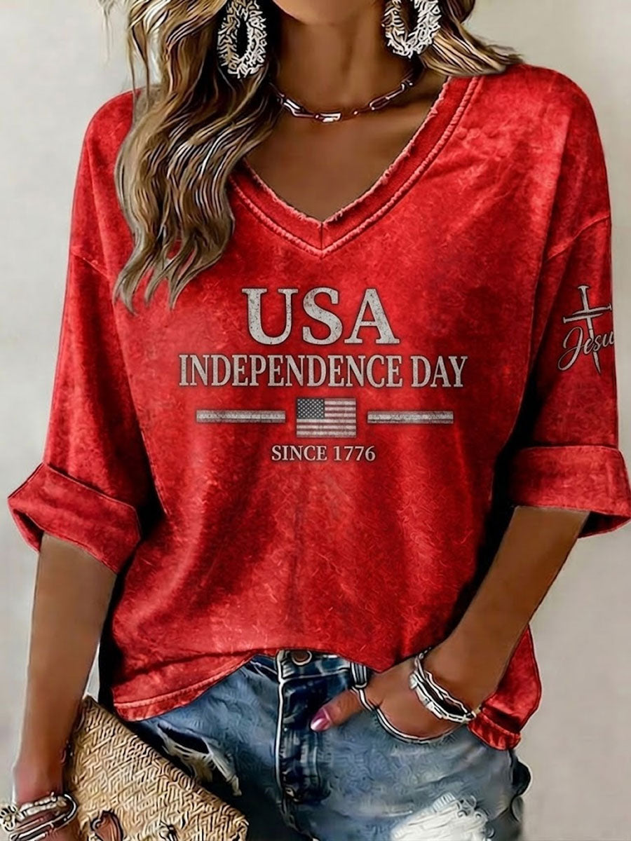 Women'S Retro Independence Day Anniversary Faith Top