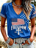 Women's Independence Day Cross Faith V-neck T-shirt