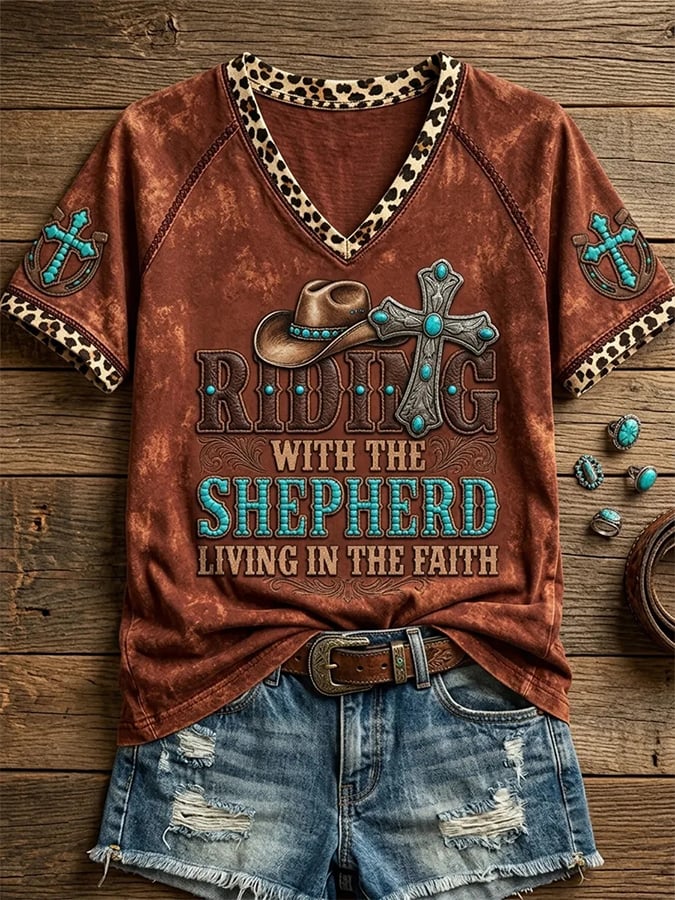 Women'S Western Style Faith Print T-Shirt