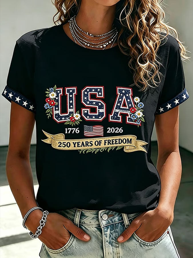 Women'S Flag Cross Printed Casual T-Shirt