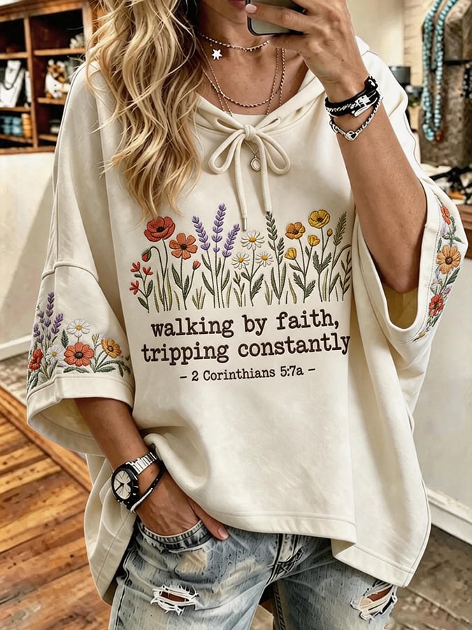 Women's Faith Cross Print Hooded Sweatshirt