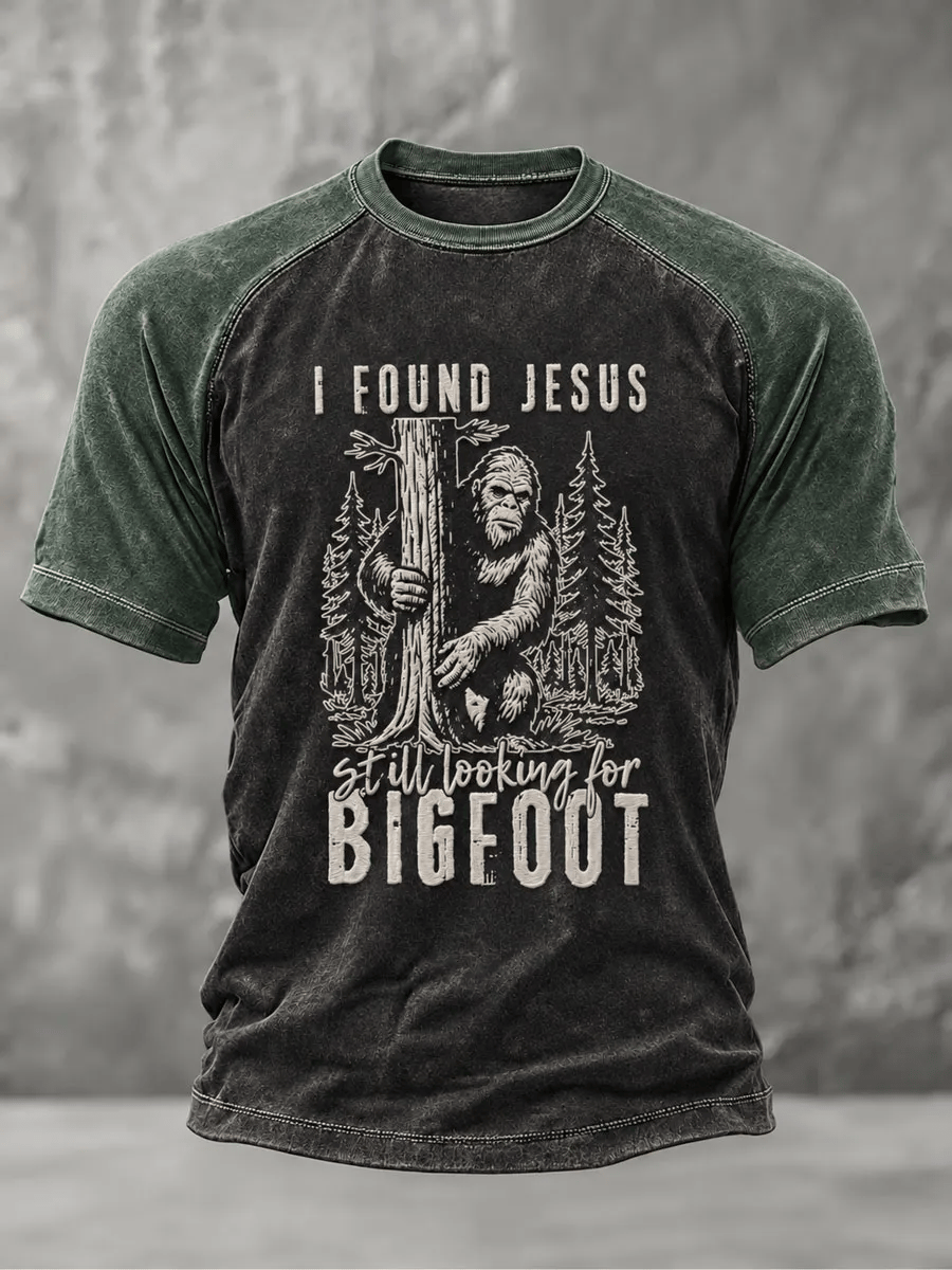 Men's I Found Jesus Still Looking For Bigfoot Print Short-Sleeve T-Shirt