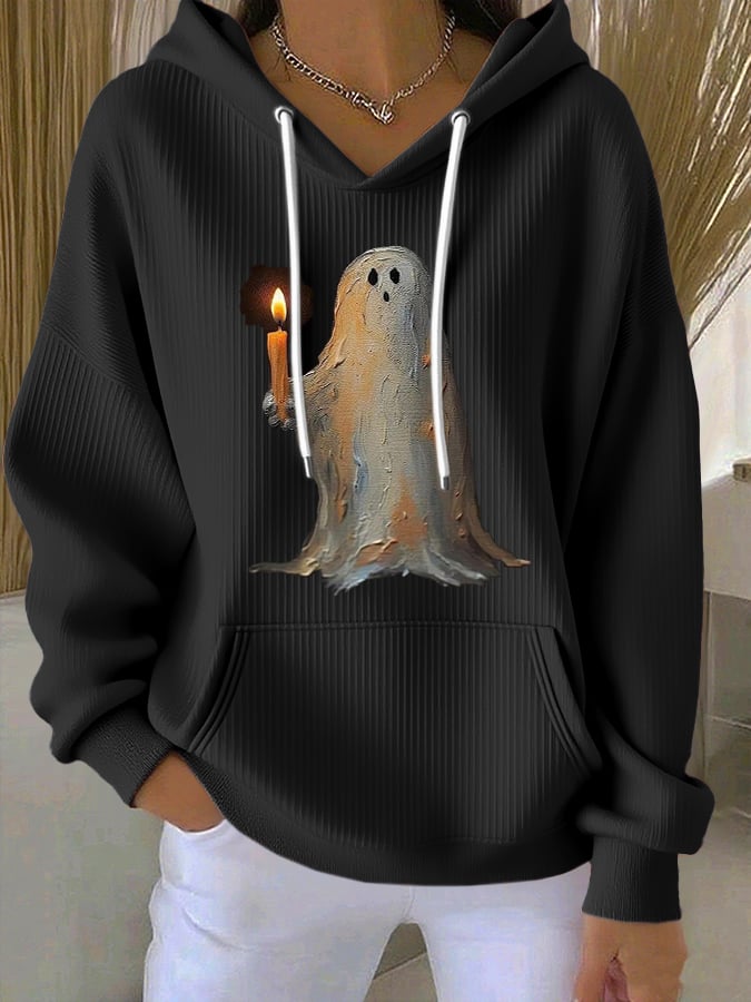 🔥HOT SALE🔥Women's  Vintage Halloween Ghost Print Casual Hoodie
