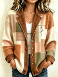 Women's Casual Cardigan with Retro Geometric Faux-Denim Print