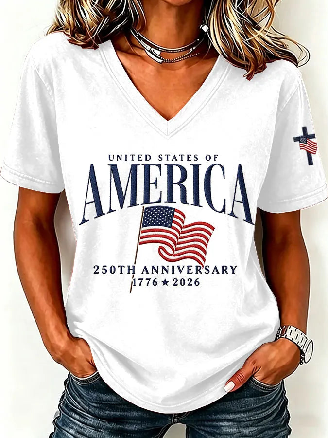 Women'S America Flag Print Printed T-Shirt