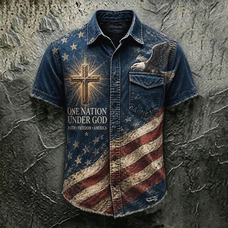 Men's Patriotic Faith Art Printed Casual Shirt