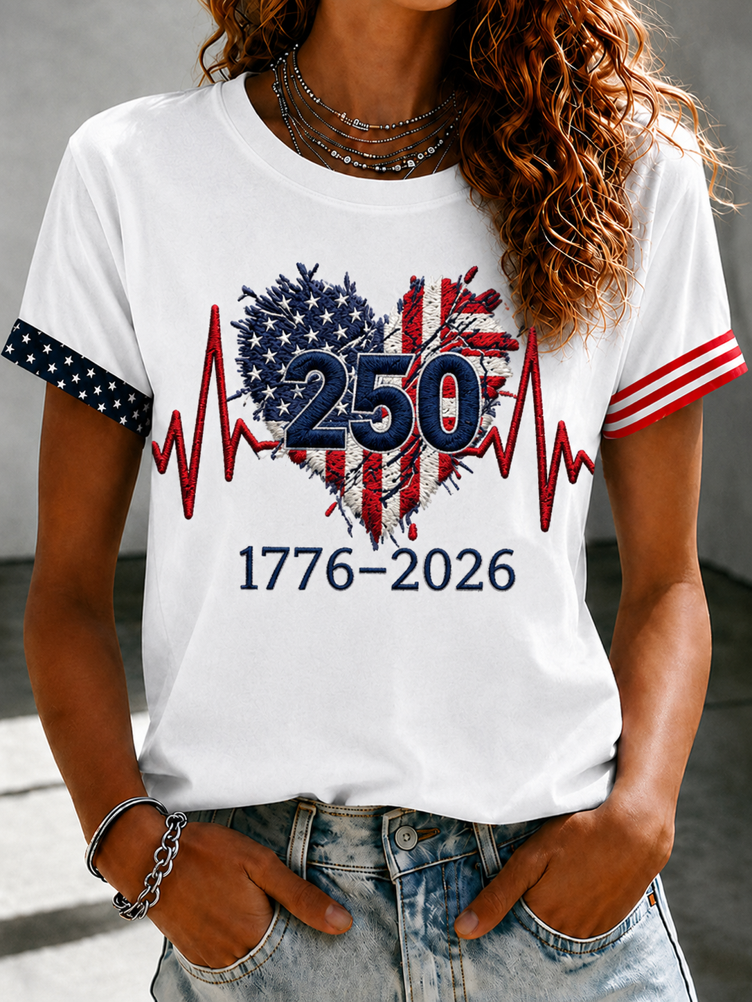 Women'S American Love Printed Round Neck T-Shirt