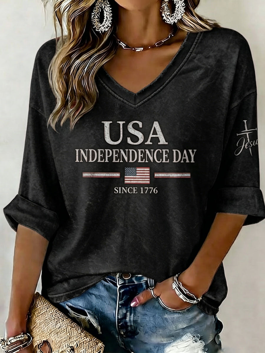 Women'S Retro Independence Day Anniversary Faith Top
