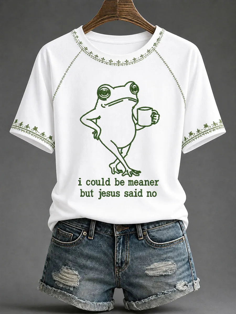 Women's 'I Could Be Meaner But Jesus Said No' Printed Casual T-Shirt