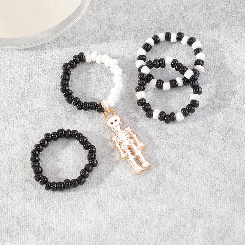 Fashionable And Creative Elastic Rice Beads Skull Skeleton Design Ring