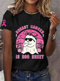 Women's Breast Cancer Awareness Halloween Breast Cancer Is Boo Sheet Pink Ribbon  Casual Tee
