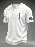 Men's Retro Faith Print Casual Color Block Henley Shirt