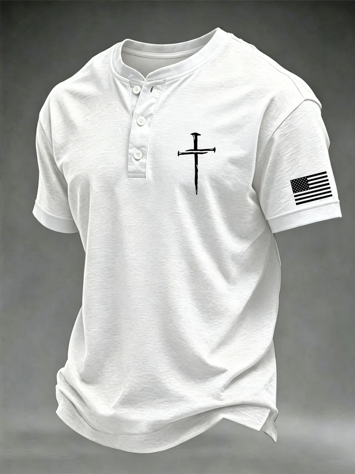 Men's Retro Faith Print Casual Color Block Henley Shirt